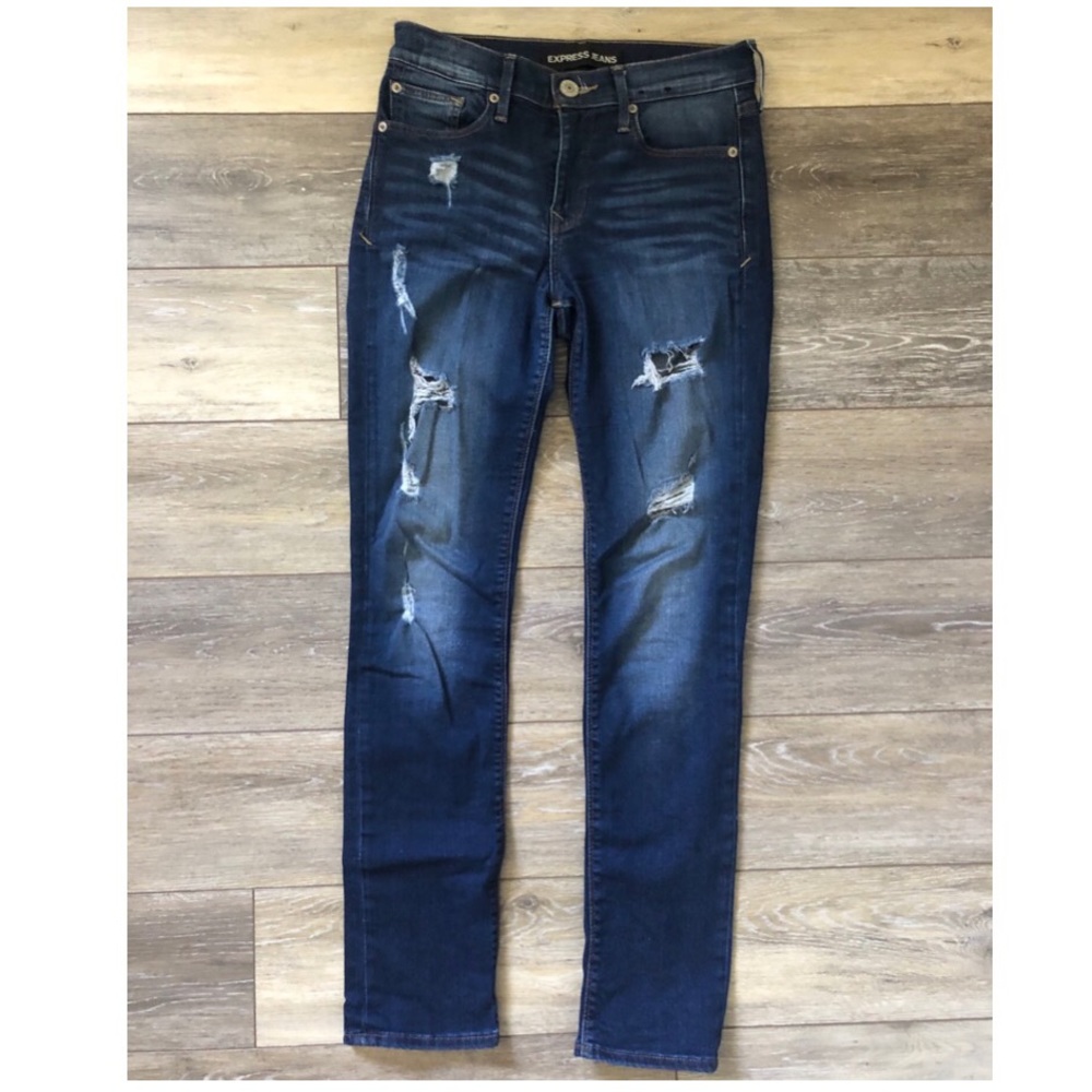 Express Mid-rise Distressed Straight Leg Jeans